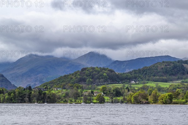 Mounains over Ullswater Lake, Pooley Bridge, Lake District National Park, Cumbria, England, United Kingdom