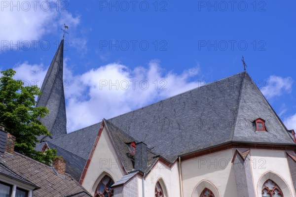 Twisted tower, parish church of St Clemens, Mayen, Vulkaneifel, Eifel, Rhineland-Palatinate, Germany