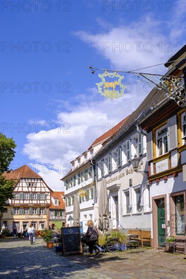Market square, half-timbered houses in the old town, Ladenburg, Rhine-Neckar district, Baden-Württemberg, Germany