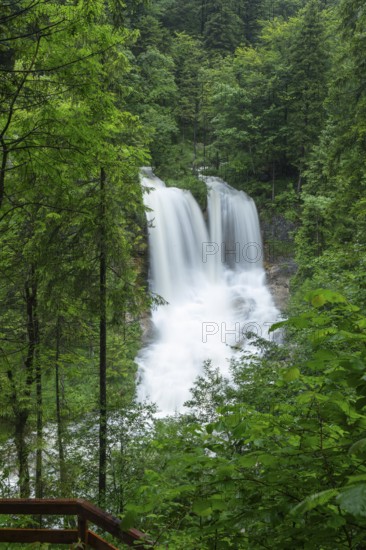 Magical waterfalls in the Weißbachtal valley near Inzell after heavy rain