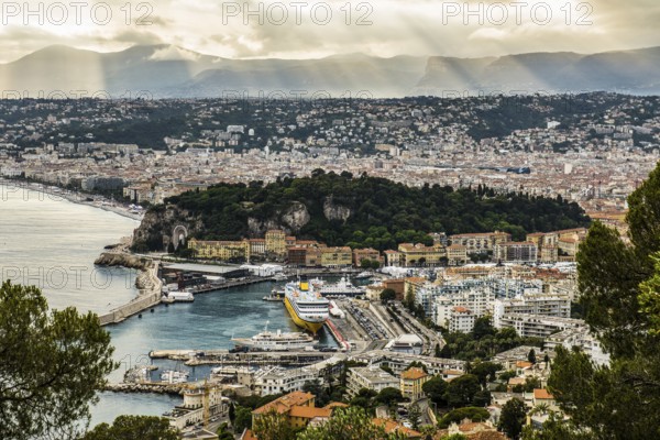 Panorama, Sunset, View from Mont Boron, Nice, Alpes Maritimes, Provence Alpes Cote d'Azur, French Riviera, South of France, France