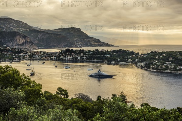 Panorama, Sunrise, View from Mont Boron, Saint-Jean-Cap-Ferrat, Cap Ferrat, Alpes Maritimes, Provence Alpes Cote d'Azur, French Riviera, South of France, France
