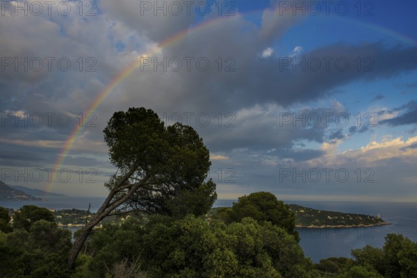 Panorama, Rainbow, Sunset, View from Mont Boron, Saint-Jean-Cap-Ferrat, Cap Ferrat, Alpes Maritimes, Provence Alpes Cote d'Azur, French Riviera, South of France, France