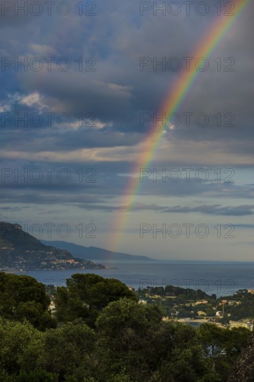 Panorama, Rainbow, Sunset, View from Mont Boron, Saint-Jean-Cap-Ferrat, Cap Ferrat, Alpes Maritimes, Provence Alpes Cote d'Azur, French Riviera, South of France, France