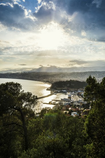 Panorama, Sunset, View from Mont Boron, Nice, Alpes Maritimes, Provence Alpes Cote d'Azur, French Riviera, South of France, France