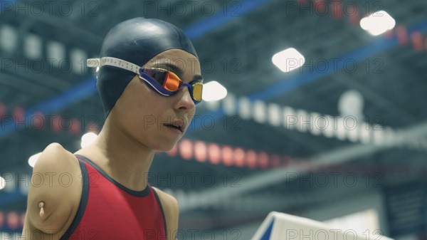 Amputee swimming in an Olympic pool