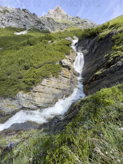 View of Cascata dello del Braulio waterfall, Valdidentro, Lombardy, Italy