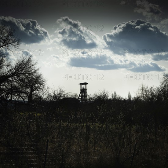 Old mine headframe at a coal mine in Bayard, Brassac les Mines, Puy de Dome, Auvergne Rhone Alpes, France, Europe Tags (keywords)