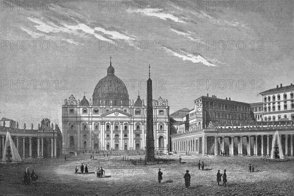 St Peter's Church in Rome, historical illustration 1877