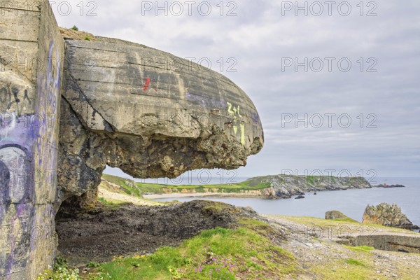 Old German bunker that was part of the Atlantic Wall during World War II on the French coast, Crozon peninsula, Bretagne, France