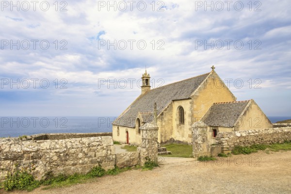 Old Chapelle Saint-They at Pointe du van by the sea at the coast, Crozon peninsula, Bretagne, France