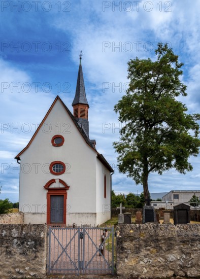 Mönchhof Chapel on the banks of the Main near Raunheim, Hesse, Germany