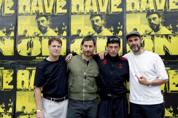 Nikias Chryssos (director & screenplay), Clemens Schick, Aaron Altaras and Viktor Jakovleski (director & screenplay), at the premiere of their film Rave On on the grounds of the RSO.BERLIN on 30.7.2025