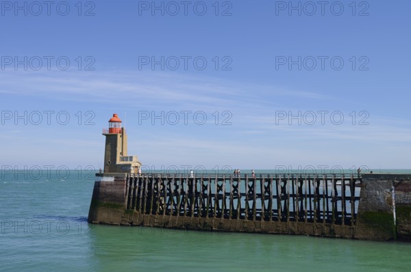 Lighthouse at the entrance to the harbour, Fecamp, Seine-Maritime, Normandy, France