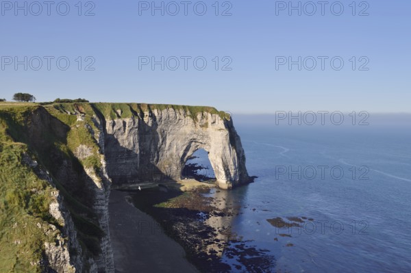 Manneporte rock arch and cliffs, Etretat, Alabaster Coast, Seine-Maritime, Normandy, France
