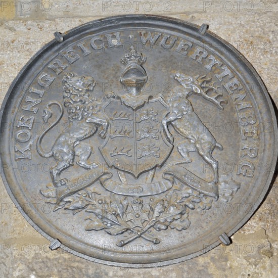 Coat of arms 'Kingdom of Württemberg', Medieval Crime Museum, Rothenburg ob der Tauber, Middle Franconia, Bavaria, Germany