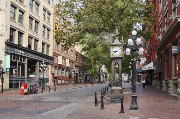 Street and steam clock in the Gastown neighbourhood, Vancouver, British Columbia, Canada