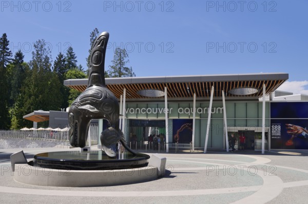Vancouver Aquarium, entrance and sculpture, Stanley Park, Vancouver, British Columbia, Canada