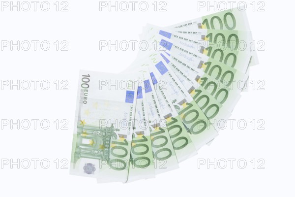 100 euro banknotes, 100 euros, against a white background