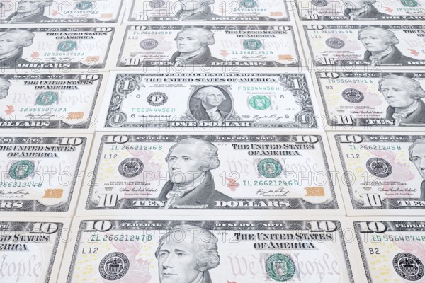 US dollar notes, 10 dollars, 1 dollar, banknotes