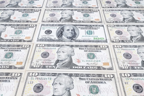 US dollar notes, 10 dollars, 100 dollars, banknotes