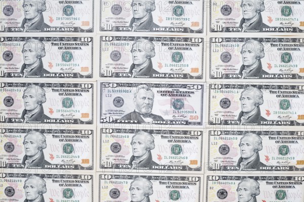 US dollar notes, 10 dollars, 50 dollars, banknotes