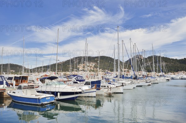 Yachts and sailing boats in the harbour, Port d'Andratx, Majorca, Balearic Islands, Spain