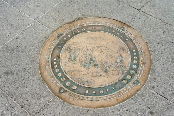 Gully cover on Buffalo Street, Banff, Banff National Park, Alberta, Canada