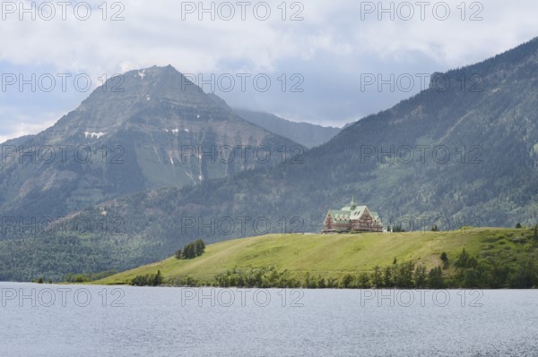 Lake Middle Waterton Lake and Prince of Wales Hotel, Waterton Lakes National Park, Alberta, Canada