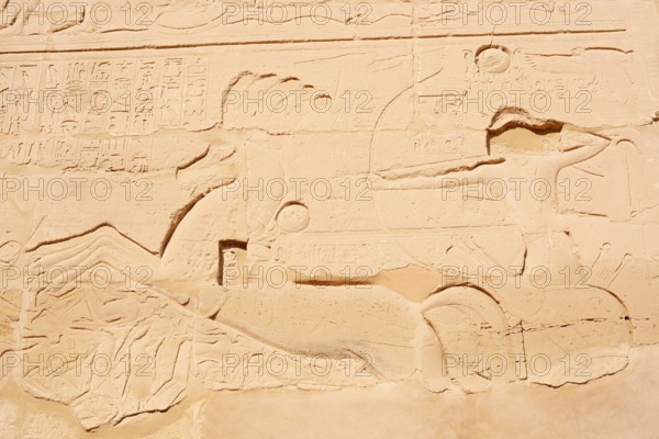 Relief of Pharaoh Sethos I on his chariot, Karnak Temple, Luxor, Egypt