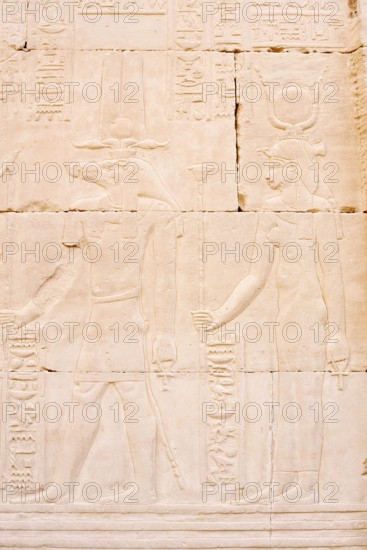 Relief of the crocodile god Sobek and the goddess Isis, double temple of Kom Ombo, Kom Ombo, Egypt