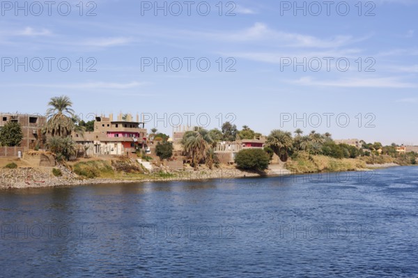Houses on the banks of the Nile near Esna, Egypt