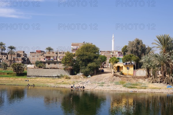 Houses on the banks of the Nile near Luxor, Egypt