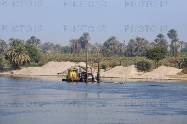 Dredger for sand extraction on the Nile, Egypt