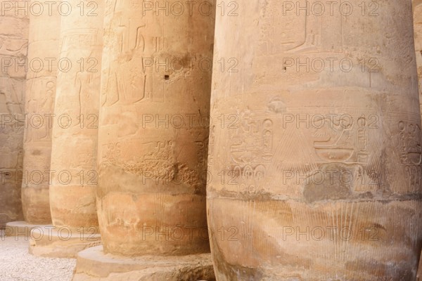 Columns with reliefs, Luxor Temple, Luxor, Egypt