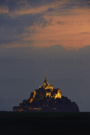 Mont-Saint-Michel at dusk, Benedictine monastery, Manche department, Normandy, France