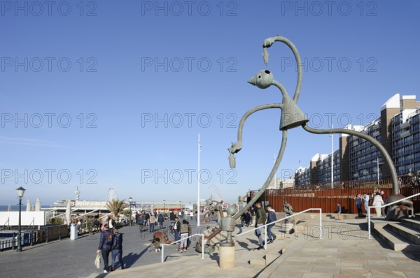 Sculpture Herring Esser by artist Tom Otterness on the seafront promenade, Scheveningen, The Hague, Dutch North Sea coast, South Holland, Netherlands