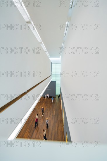 White room with high ceilings and wooden floor, people in an exhibition hall, Frieder Burda Museum, Baden Baden, Germany