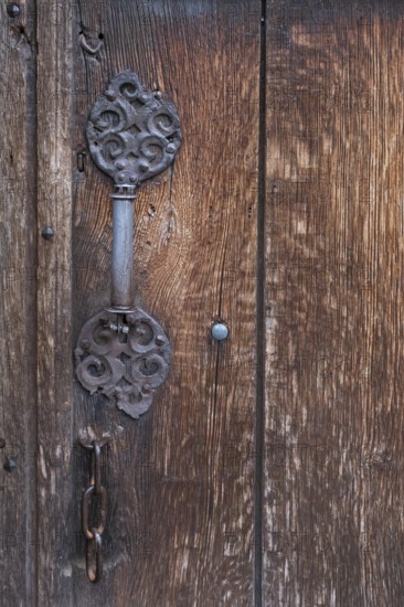 Old wooden door with iron fittings, Lower Saxony, Germany