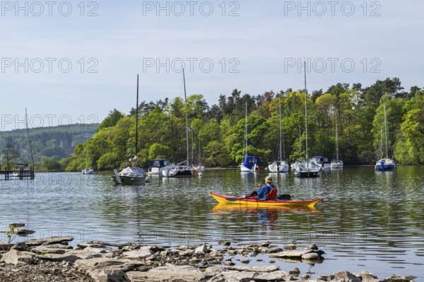 Kayak and Boats on Windermere Lake, Fell Foot Park, Lake District, Cumbria, England, United Kingdom
