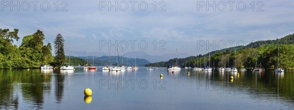 Panorama of Boats on Windermere Lake, Fell Foot Park, Lake District, Cumbria, England, United Kingdom