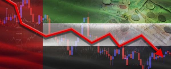 United Arab Emirates financial crisis on economic graph. Financial fall of United Arab Emirates on economy market
