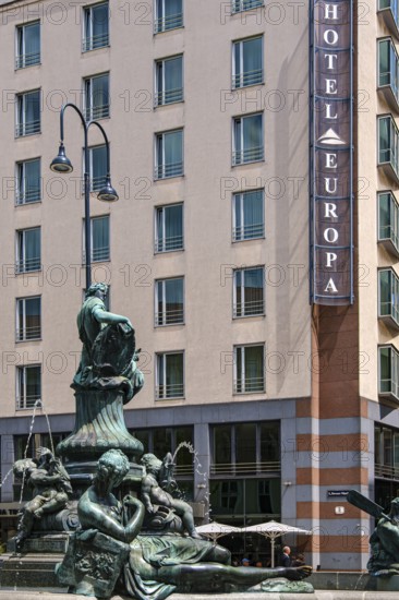 Providentiabrunnen or Donnerbrunnen, designed by Georg Raphael Donner, on the Neuer Markt in the inner city of Vienna, Austria, for editorial use only