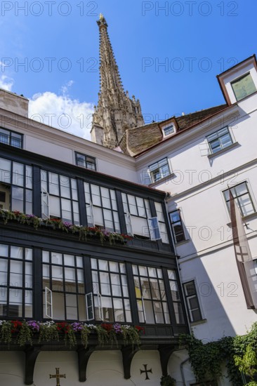 View from the inner courtyard of the Deutschordenshaus to St Stephen's Cathedral, Vienna, Austria, for editorial use only