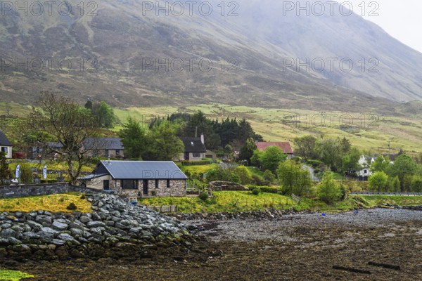 Farms over Loch Sligachan, Sligachan, Isle of Skye, Scotland, UK