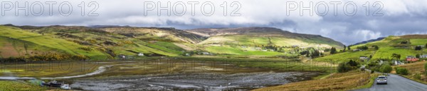 Panorama of Farms over Loch Harport, Drynoch, Isle of Skye, Scotland, UK
