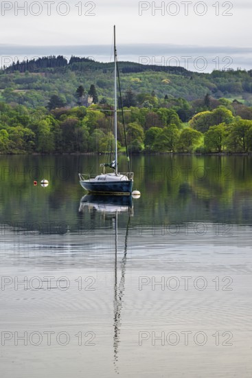 Boats on Windermere Lake and mountains, Ambleside, Lake District, Cumbria, England, United Kingdom