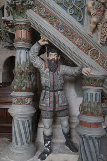 Simson supporting the pulpit in the monastery church, created around 1570, Bebenhausen Monastery and Palace, Bebenhausen district of Tübingen, Baden-Württemberg, Germany