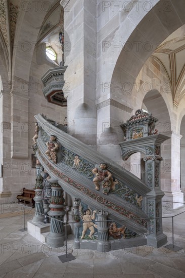 Pulpit in the monastery church created around 1570, Bebenhausen Monastery and Palace, Bebenhausen district of Tübingen, Baden-Württemberg, Germany