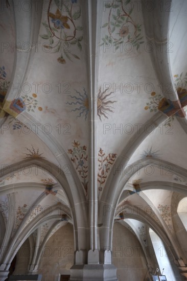 Late Gothic ribbed vault in the lay refectory, built in 1530, painted in 1528, Bebenhausen Monastery, Bebenhausen district of Tübingen, Baden-Württemberg, Germany